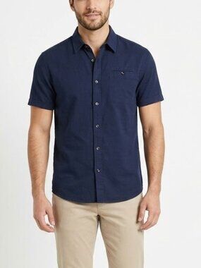 Kenneth Cole New York short sleeve men button down shirt Size Large